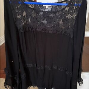 Easel Black Lace Detail Women's Blouse